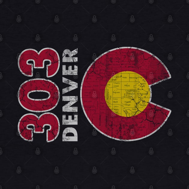 Retro 303 Denver Flag Map Colorado Home by E
